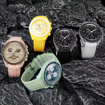 HOTBands for Moonswatch Watch Rubber for Omega x Swatch MoonSwatch 20mm Rolex Seiko Watch Silicone Men with Stainless Steel Replacement Bracelet Original Bracelet Omega x Swatch MoonSwatch Speedmaster