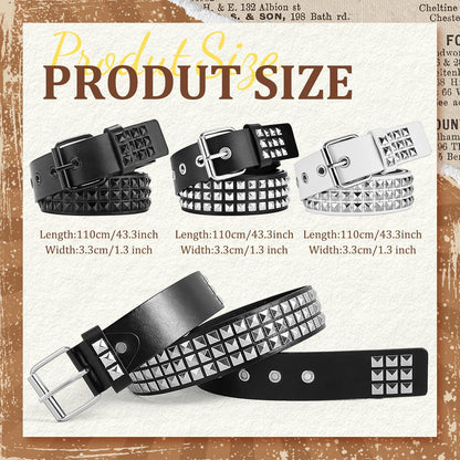 HOT3 Pcs White Black Studded Belt, Y2K Belt Goth Emo Punk Rock with Grommet Bright Metal Pyramid for Women Men
