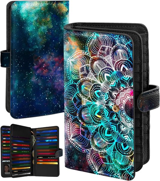 HOTBistup 46 Slots Credit Card Holder Wallet for Women, Hena | Large Capacity Organizer, Leather, RFID Blocking, ID Window, 7 Cash Slots, Snap Closure, Cute Prints, Daily Carry