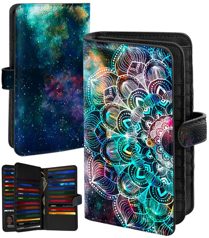 HOTBistup 46 Slots Credit Card Holder Wallet for Women, Hena | Large Capacity Organizer, Leather, RFID Blocking, ID Window, 7 Cash Slots, Snap Closure, Cute Prints, Daily Carry