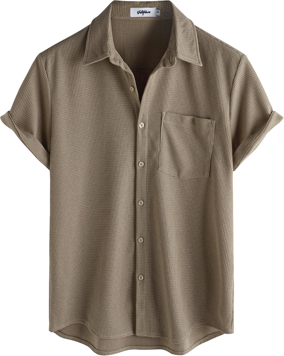 HOTVATPAVE Mens Casual Waffle Shirt Short Sleeve Button Down Summer Shirts | Beach, Untucked, Camp, Daily, Work, Family Photo, Old Money, Vacation, Collared, Wedding, Date, Cruise, Going Out, Pocket