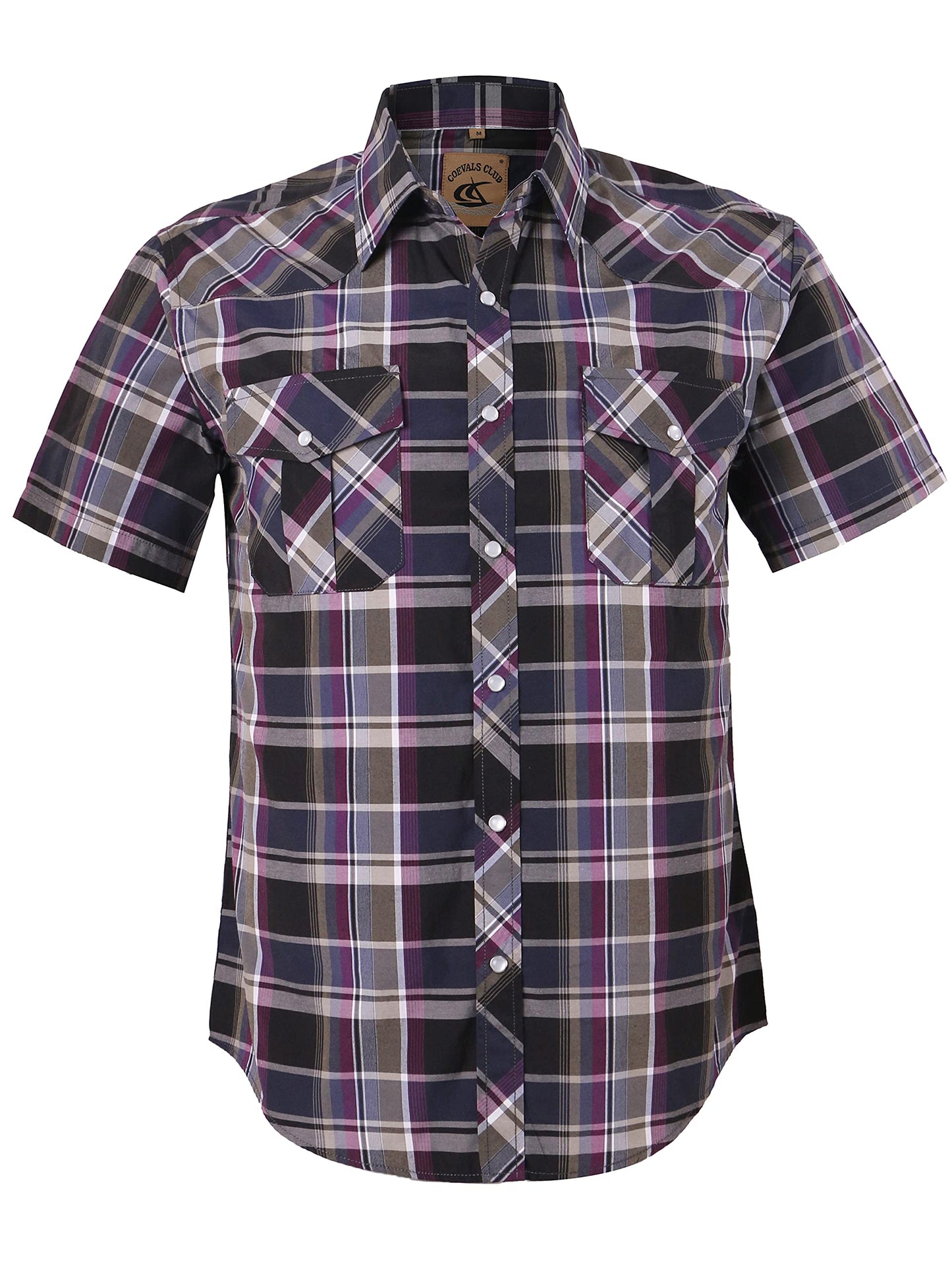 HOTCOEVALS CLUB Men's Western Cowboy Short Sleeve Pearl Snap Casual Plaid Work Shirts