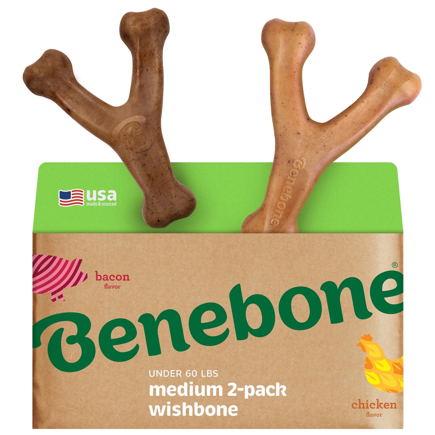 HOTBenebone Wishbone Durable Dog Chew Toy for Aggressive Chewers, Real Bacon, Made in USA, Medium