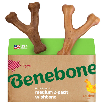 HOTBenebone Wishbone Durable Dog Chew Toy for Aggressive Chewers, Real Bacon, Made in USA, Medium