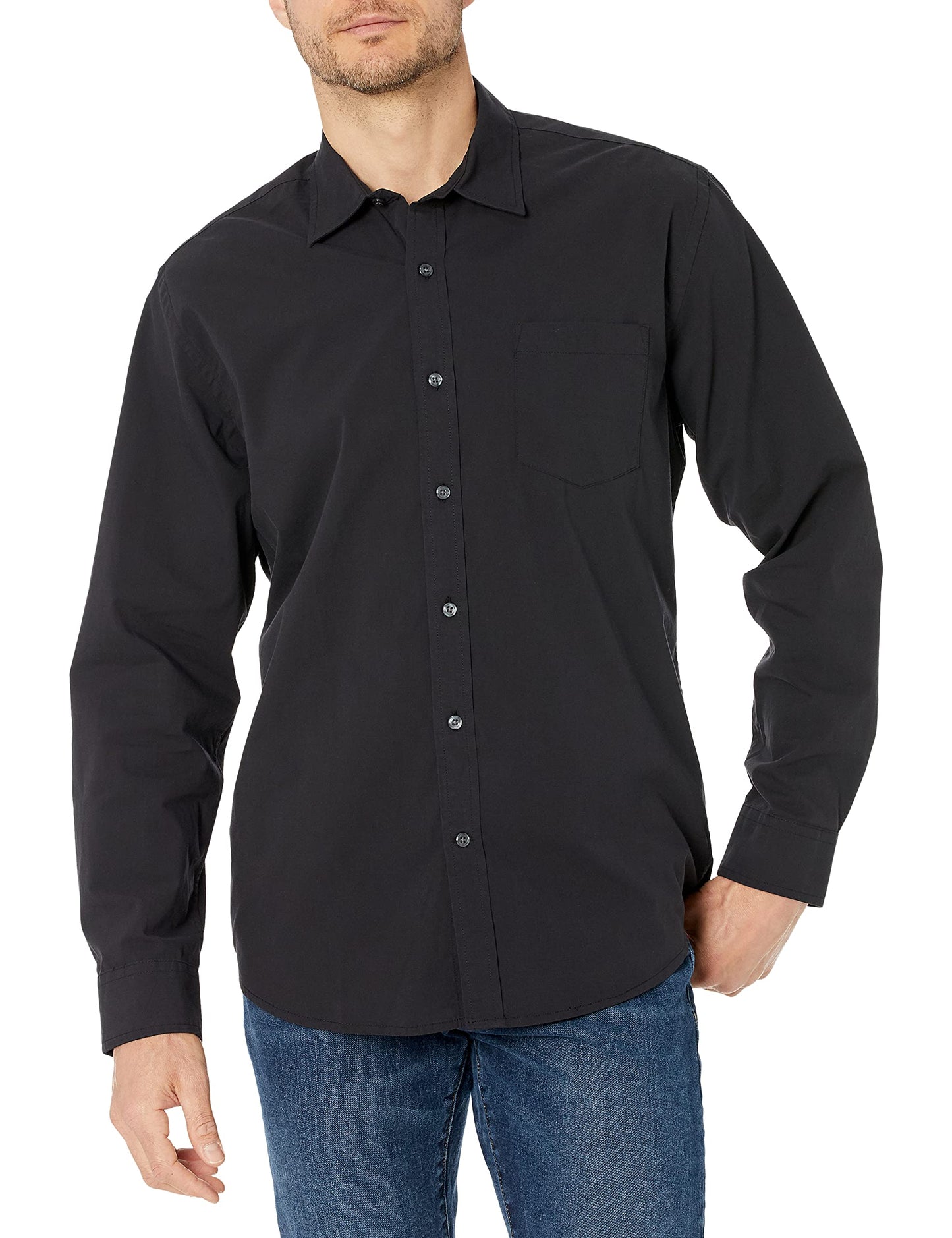HOTAmazon Essentials Men's Regular-Fit Long-Sleeve Casual Poplin Shirt, Button Front, Business Casual, Collared