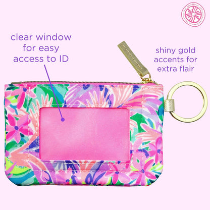 HOTLilly Pulitzer Zip Card Case ID Wallet, It Was All A Dream | Cute, Colorful, Keychain Coin Purse Wallet with Zipper Close, Key Ring, and ID Window