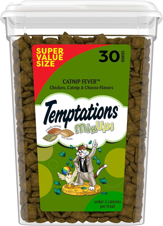 HOTTemptations MixUps Crunchy and Soft Cat Treats, Catnip Fever, 30 oz | Under 2 calories per treat, no artificial flavors, 100% complete & balanced for adult cats, resealable stay-fresh tub