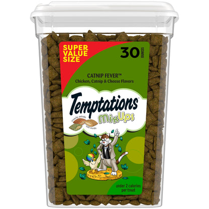 HOTTemptations MixUps Crunchy and Soft Cat Treats, Catnip Fever, 30 oz | Under 2 calories per treat, no artificial flavors, 100% complete & balanced for adult cats, resealable stay-fresh tub