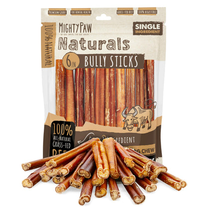 HOTMighty Paw Long Lasting 12" Bully Sticks for Dogs - All Natural Grass Fed Beef Chews. Lower Odor Dog Bully Sticks for Large Dogs, Medium and Small Breeds. Single Ingredient Treats