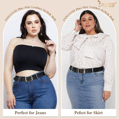 HOTJASGOOD Plus Size Women Leather Belt Black Casual Waist Belt for Jeans Pants with Metal Pin Buckle