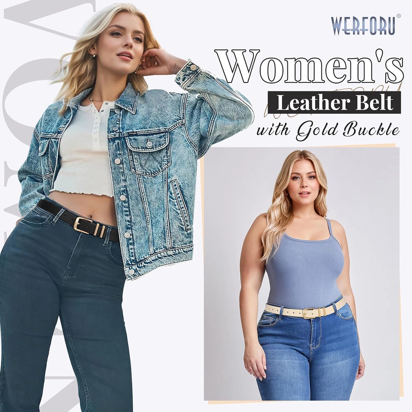 HOTWERFORU 3 PACK Women Belt Women Fashion Leather Belts for Jeans Pants Ladies Belts with Gold Buckle