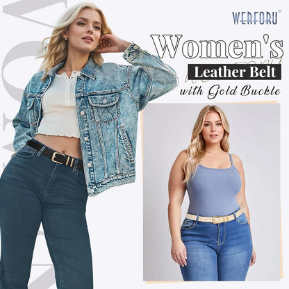 HOTWERFORU 3 PACK Women Belt Women Fashion Leather Belts for Jeans Pants Ladies Belts with Gold Buckle