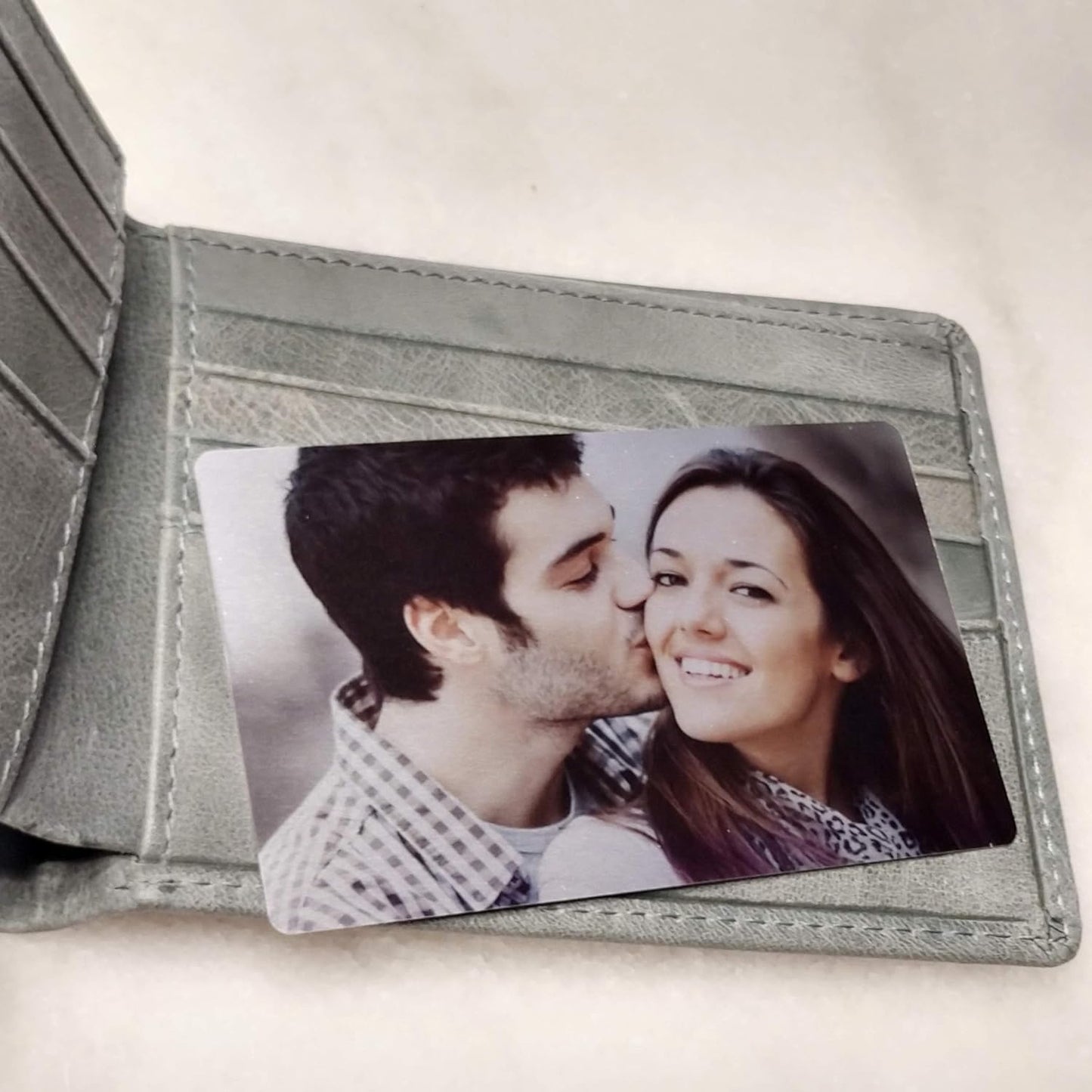 HOTPersonalized Double Sided Metal Wallet Photo & Wording (Personalized Photo Metal Wallet Card Insert)