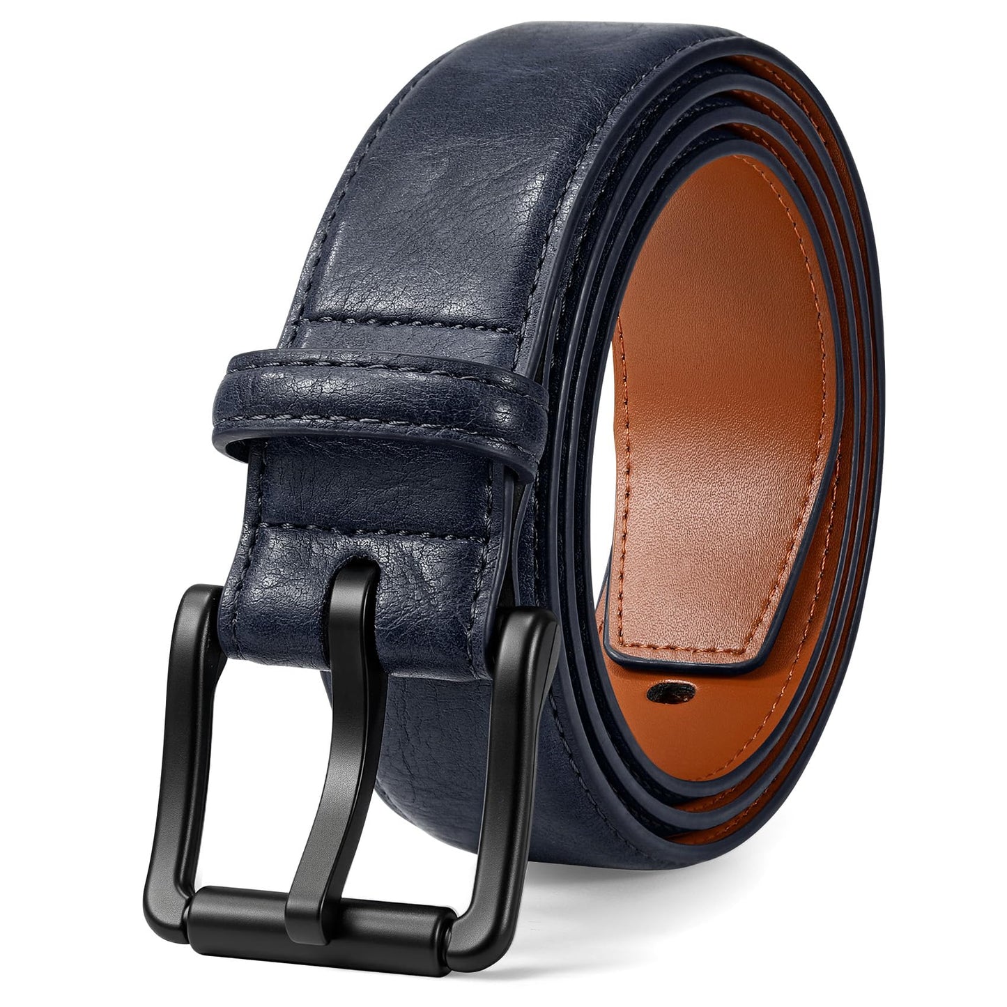 HOTJASGOOD TSA Approved Belt For Men Metal Free Hypoallergenic Vintage Leather Belt,Nickel Free Belt for Jeans with Black Buckle