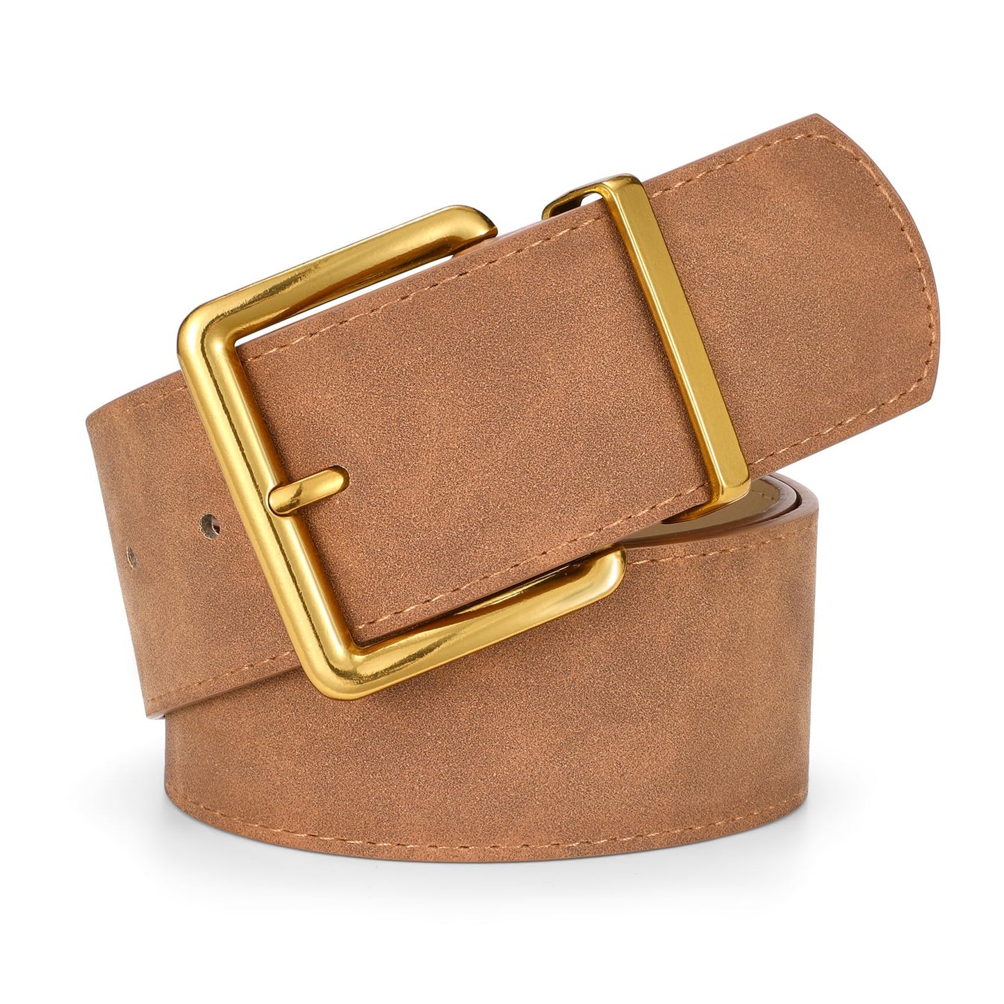 HOTWERFORU Women Wide Belt for Dresses Thick Leather Belt with Big Gold Buckle Fahion Women Chunky Belt