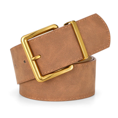 HOTWERFORU Women Wide Belt for Dresses Thick Leather Belt with Big Gold Buckle Fahion Women Chunky Belt