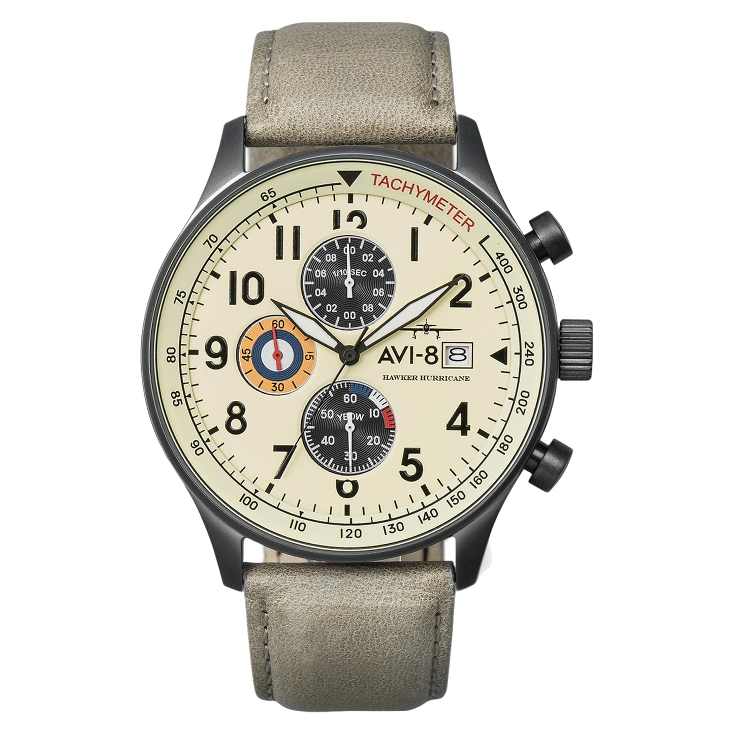 HOTAVI-8 Hawker Hurricane Men's Pilot Watch – Classic Chronograph, Japanese Quartz Movement, Stainless Steel Case, Leather Strap, AV-4011