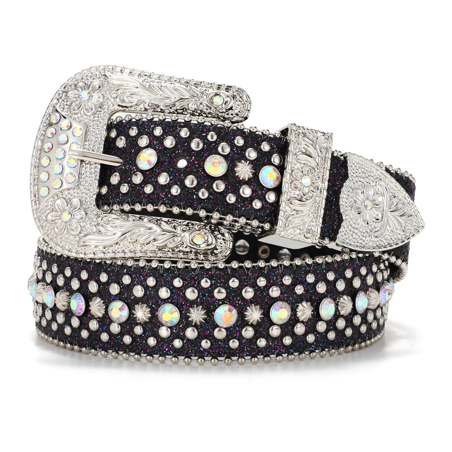 HOTBELTROAD Rhinestone Belt Goth Bling Belts for Women and Men Western Cowboy Cowgirl Belts for Jeans, Halloween Belt