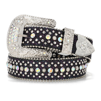 HOTBELTROAD Rhinestone Belt Goth Bling Belts for Women and Men Western Cowboy Cowgirl Belts for Jeans, Halloween Belt