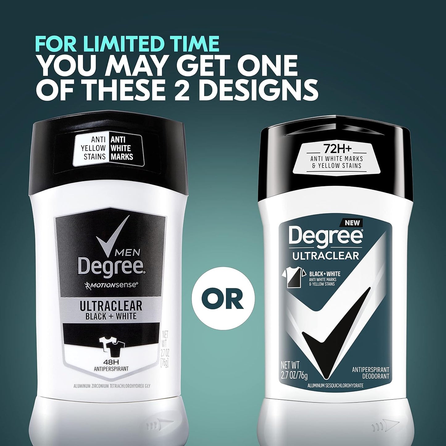 HOTDegree Men UltraClear Antiperspirant Deodorant Black + White 4 count 72-Hour Sweat & Odor Protection Antiperspirant For Men With MotionSense Technology 2.7 oz