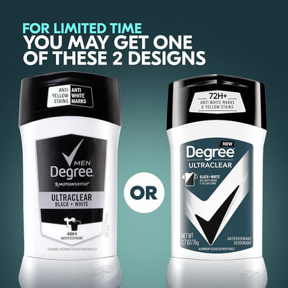 HOTDegree Men UltraClear Antiperspirant Deodorant Black + White 4 count 72-Hour Sweat & Odor Protection Antiperspirant For Men With MotionSense Technology 2.7 oz