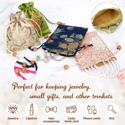 HOTkilofly 14 pc Silk Brocade Jewelry Bag Double Layer Drawstring Coin Gift Pouch