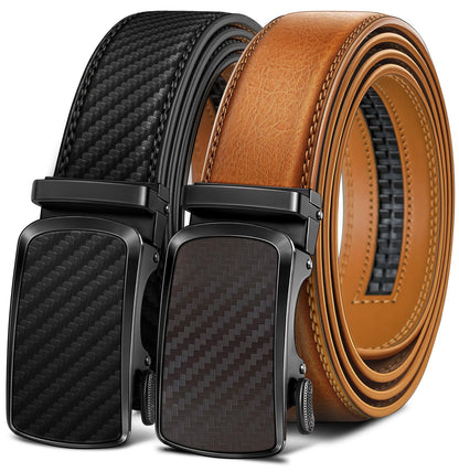 HOTBULLIANT Men's Ratchet Leather Belt Trimmable 2Pack 1 3/8"-Gift Boxed | Smooth Sliding | Precise Fit | Tailored Size | Holeless for Dress or Casual