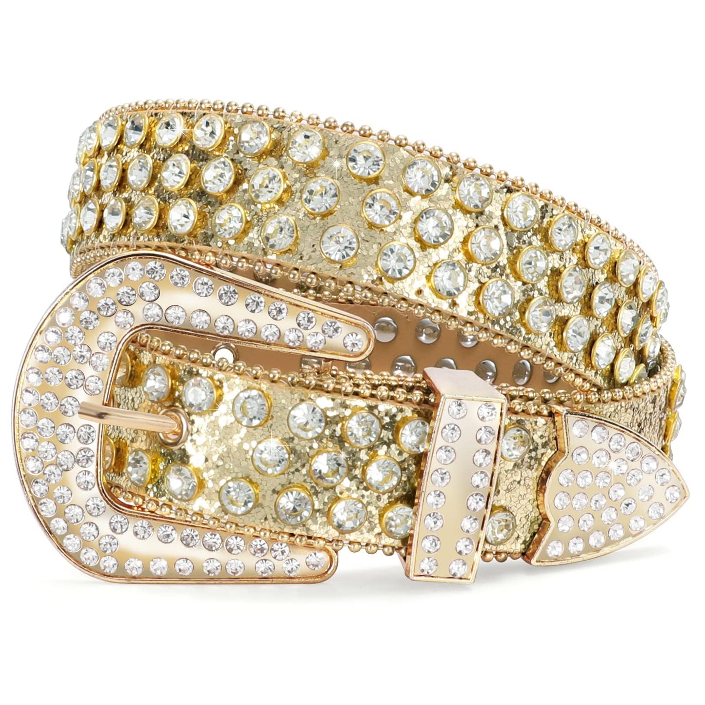 HOTWERFORU Women Men Western Rhinestone Studded Leather Belt Unisex Bling Cowgirl Cowboy Waist Belt for Jeans Pants Dress