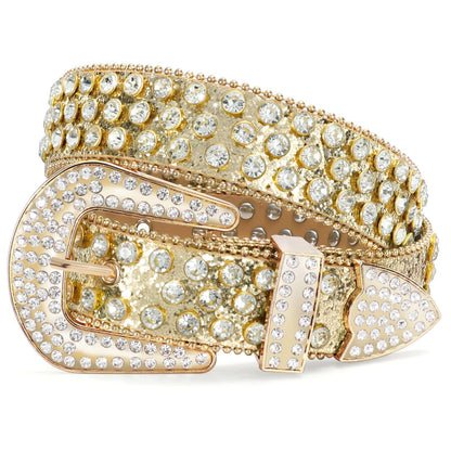 HOTWERFORU Women Men Western Rhinestone Studded Leather Belt Unisex Bling Cowgirl Cowboy Waist Belt for Jeans Pants Dress