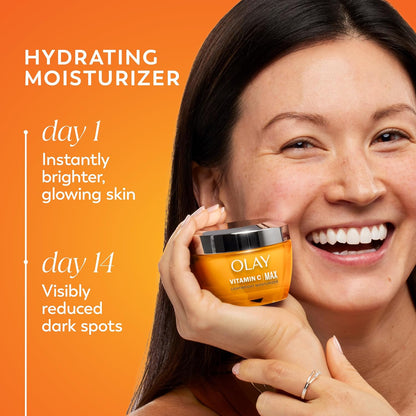 HOTOlay, Vitamin C MAX Face Moisturizer, Brightening Cream for Women, Hydrating, Evens Tone, Dark Spot and Hyperpigmentation Reduction, Glowing Skin Care - Niaciniamide, Peptides, 1.7 Ounce
