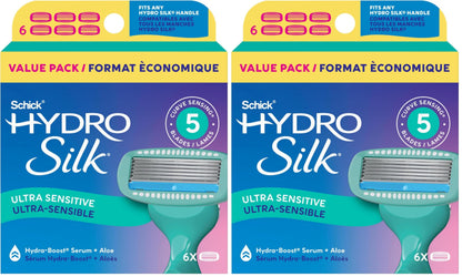 HOTSchick Hydro Silk Sensitive Razor Blade Refills, 6 Count | 5-Blade Sensitive Skin Razors for Women | Womens Razor Refills for Sensitive Skin