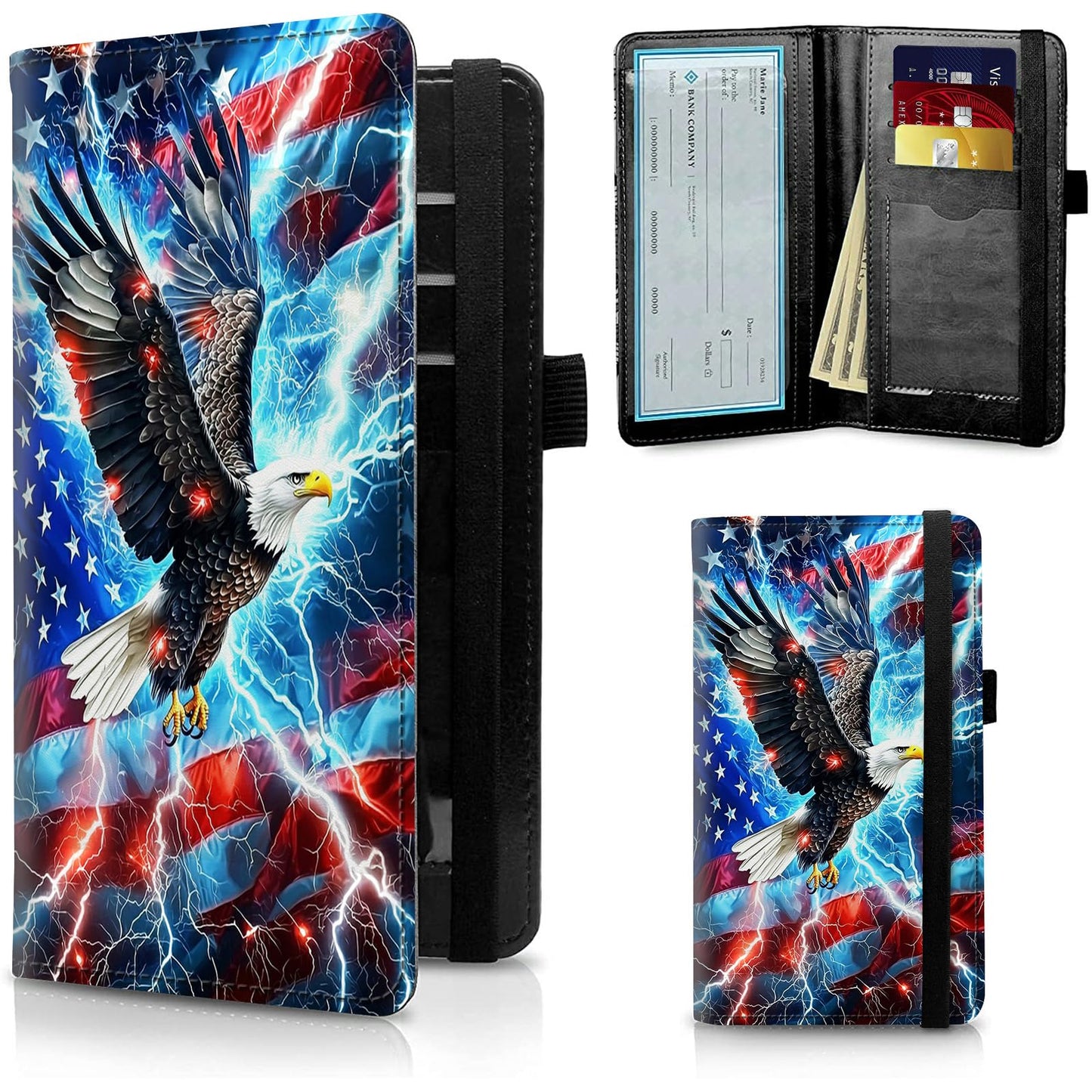 HOTFUYOCWE Leather Checkbook Covers for Men Women Check book Holder Cover Wallets for Personal Checkbook Duplicate Checks with RFID Blocking & Elastic Strap-Beautiful Black Horse