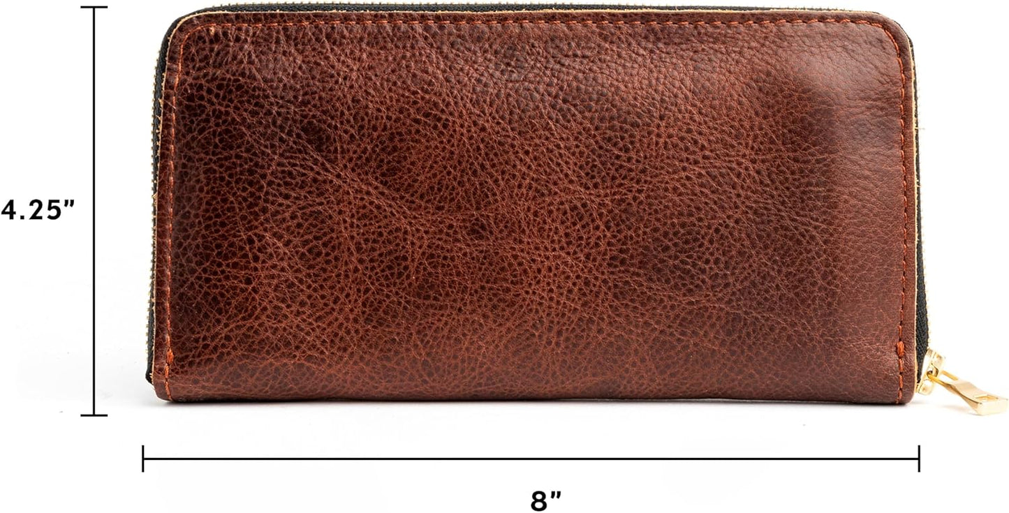 HOTPortland Leather Goods Women's Accordion Zip Wallet – Handcrafted in Durable, Full-Grain Leather – 8 Card Slots & Secure Zippered Pocket – Nutmeg