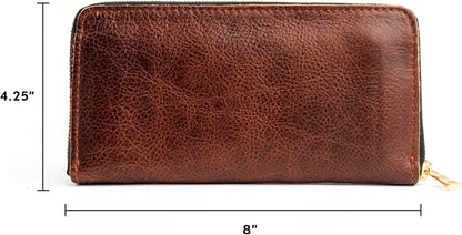 HOTPortland Leather Goods Women's Accordion Zip Wallet – Handcrafted in Durable, Full-Grain Leather – 8 Card Slots & Secure Zippered Pocket – Nutmeg