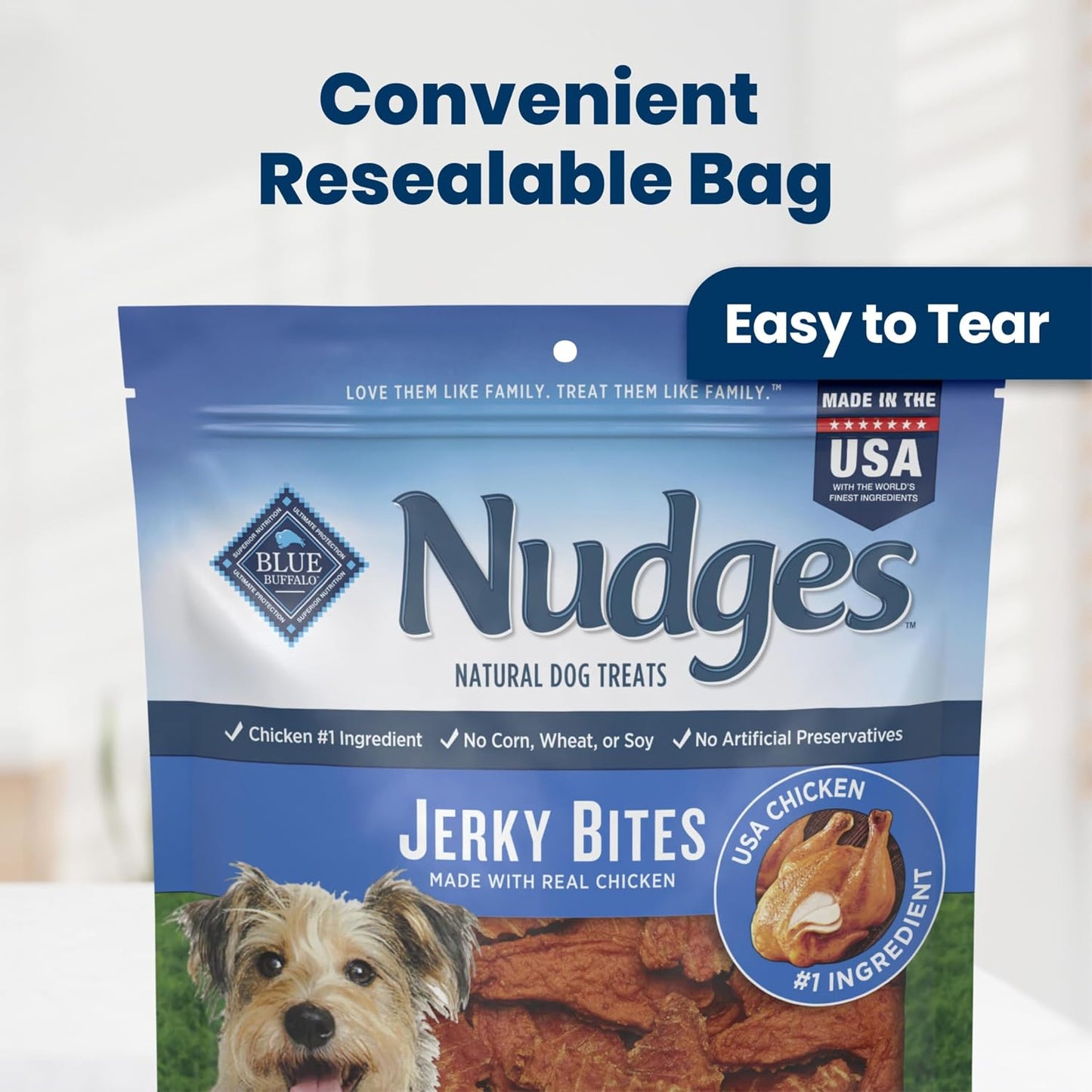HOTBlue Buffalo Nudges Chicken Jerky Bites Natural Dog Treats, Tender & Meaty Dog Snacks, Healthy Reward or Training Treat, Made in the USA with Real Chicken, No Artificial Preservatives, 16 oz.
