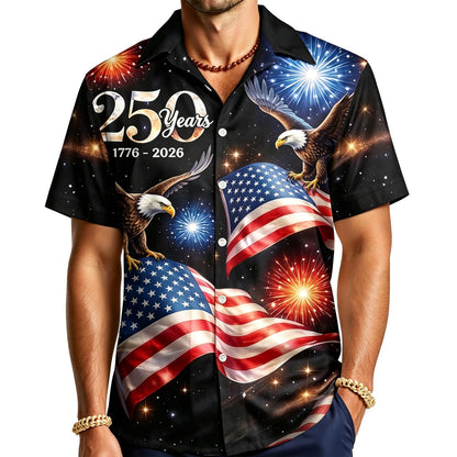 HOT250Th Anniversary USA Hawaiian Shirt for Men, 1776-2026 Patriotic Short Sleeve Shirt, Independence Day Gifts