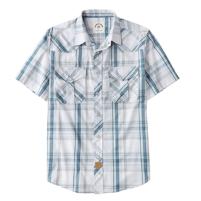 HOTDubinik® Western Shirts for Men Short Sleeve Plaid Pearl Snap Shirts for Men Button Up Shirt Cowboy Casual Work Shirt