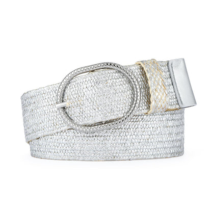 HOTStraw Belts for Women Stretchy Woven Belt with Oval Buckle Elastic Belt for Dress Boho Waist Belt