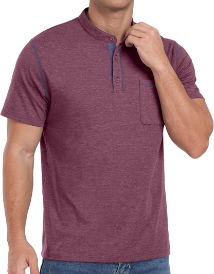 HOTSailwind Mens Henley Shirts Short Sleeve Summer Casual Classic Cotton T Shirts Pocket Button Shirt