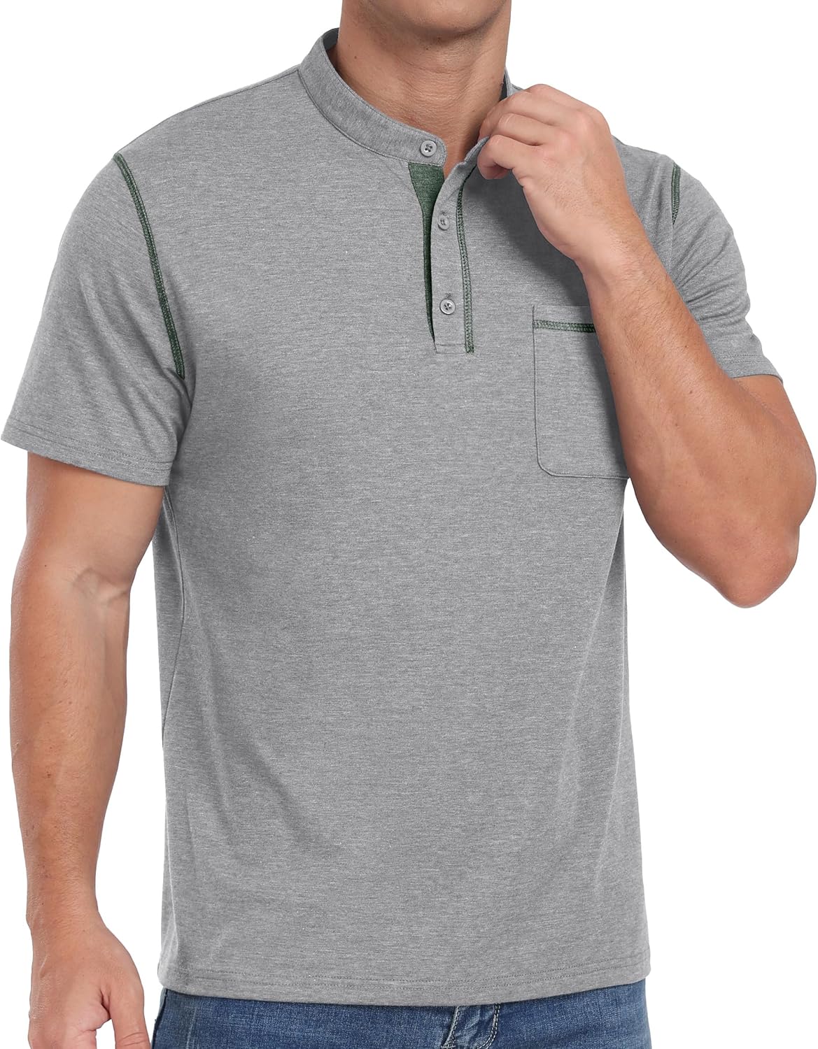 HOTSailwind Mens Henley Shirts Short Sleeve Summer Casual Classic Cotton T Shirts Pocket Button Shirt