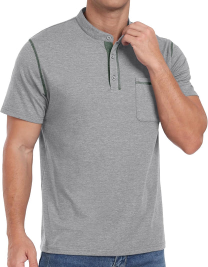 HOTSailwind Mens Henley Shirts Short Sleeve Summer Casual Classic Cotton T Shirts Pocket Button Shirt