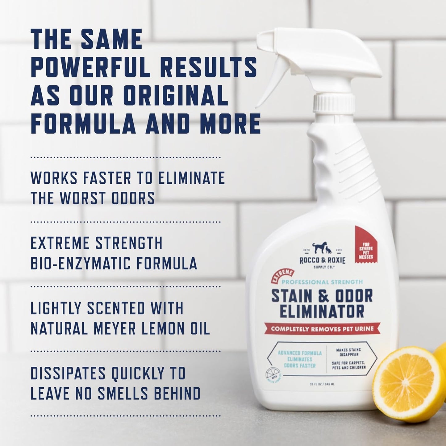 HOTRocco & Roxie Extreme Stain & Odor Eliminator for Strong Odor, Pet Urine Enzyme Cleaner Destroyer, Stain Remover, Dog Poop and Cat Pee, Enzymatic Carpet Cleaner Spray for Home, Puppy Potty Training