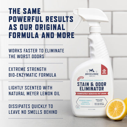 HOTRocco & Roxie Extreme Stain & Odor Eliminator for Strong Odor, Pet Urine Enzyme Cleaner Destroyer, Stain Remover, Dog Poop and Cat Pee, Enzymatic Carpet Cleaner Spray for Home, Puppy Potty Training