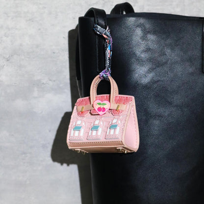 HOTWomen's 2 PCS Mini Tote Bag Charms Keychain Pouch Small Coin Purse Wallet (Blue + Pink)