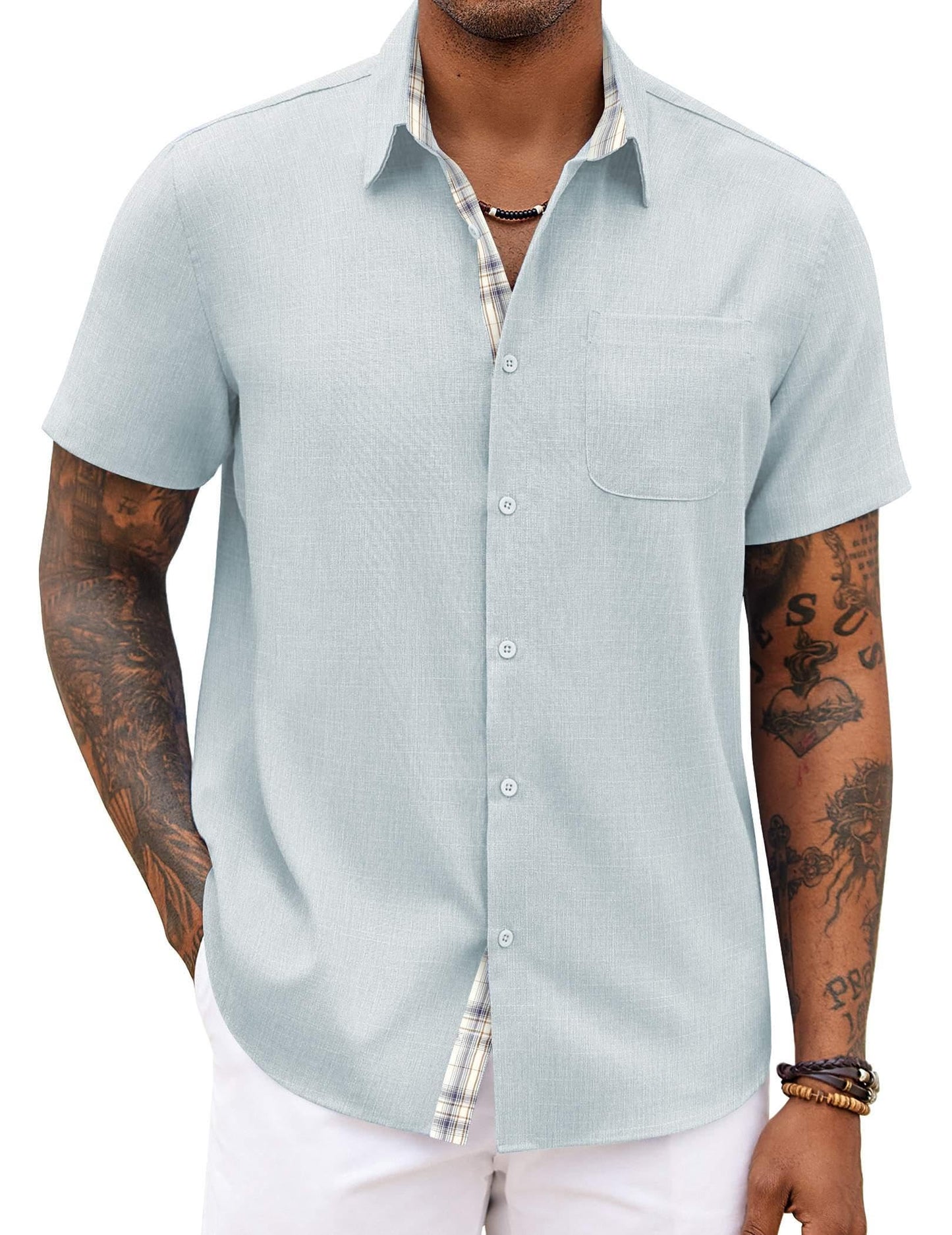 HOTCOOFANDY Men's Button Down Shirts Short Sleeve Casual Summer Beach Vacation Wedding Shirt with Pocket
