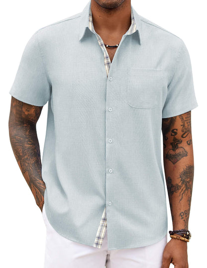 HOTCOOFANDY Men's Button Down Shirts Short Sleeve Casual Summer Beach Vacation Wedding Shirt with Pocket