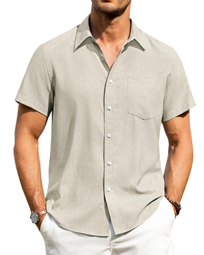 HOTAlimens & Gentle Mens Linen Shirts Short Sleeve Button Down Shirts Wrinkle Free Casual Vacation Beach Summer Tops