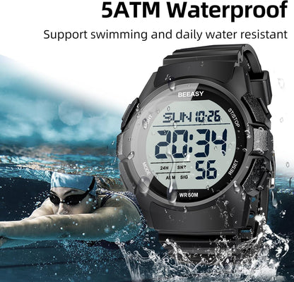 HOTBeeasy Mens Digital Sports Watch, 50M Waterproof 49mm Rubber Strap Mens Watches with Stopwatch, Countdown Timer, Alarm & Dual Time—Ideal for Sport, Gym, Running, Referee, School & Daily Wear