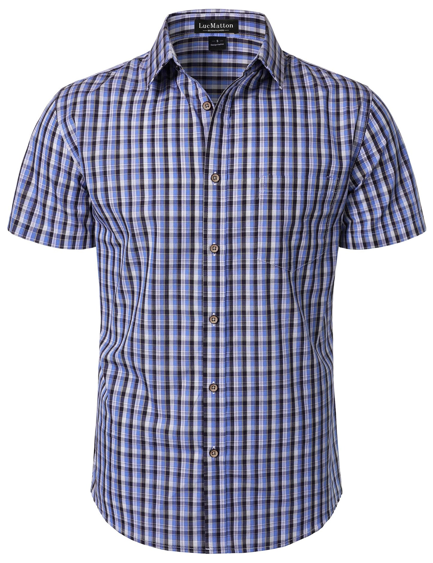 HOTLucMatton Men's Gingham Short Sleeve Button Down Shirt Cotton Regular Fit Plaid Dress Shirts with Pocket