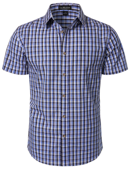 HOTLucMatton Men's Gingham Short Sleeve Button Down Shirt Cotton Regular Fit Plaid Dress Shirts with Pocket